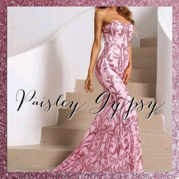 PINK MERMAID FLORAL EMBROIDERED PREMIUM BRAND AND QUALITY DRESS - Picture 2 of 16